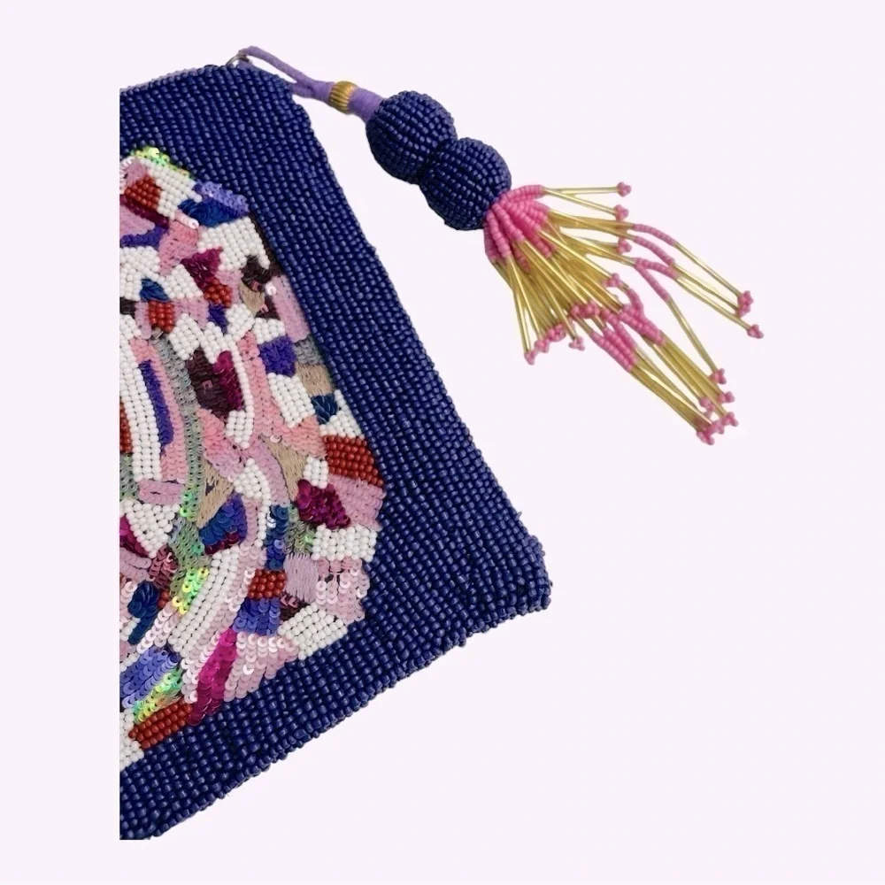 RARE Ashley Longshore Beaded Pouch  “ALWAYS ASK FOR MORE…” -10.5 W x 7.5H